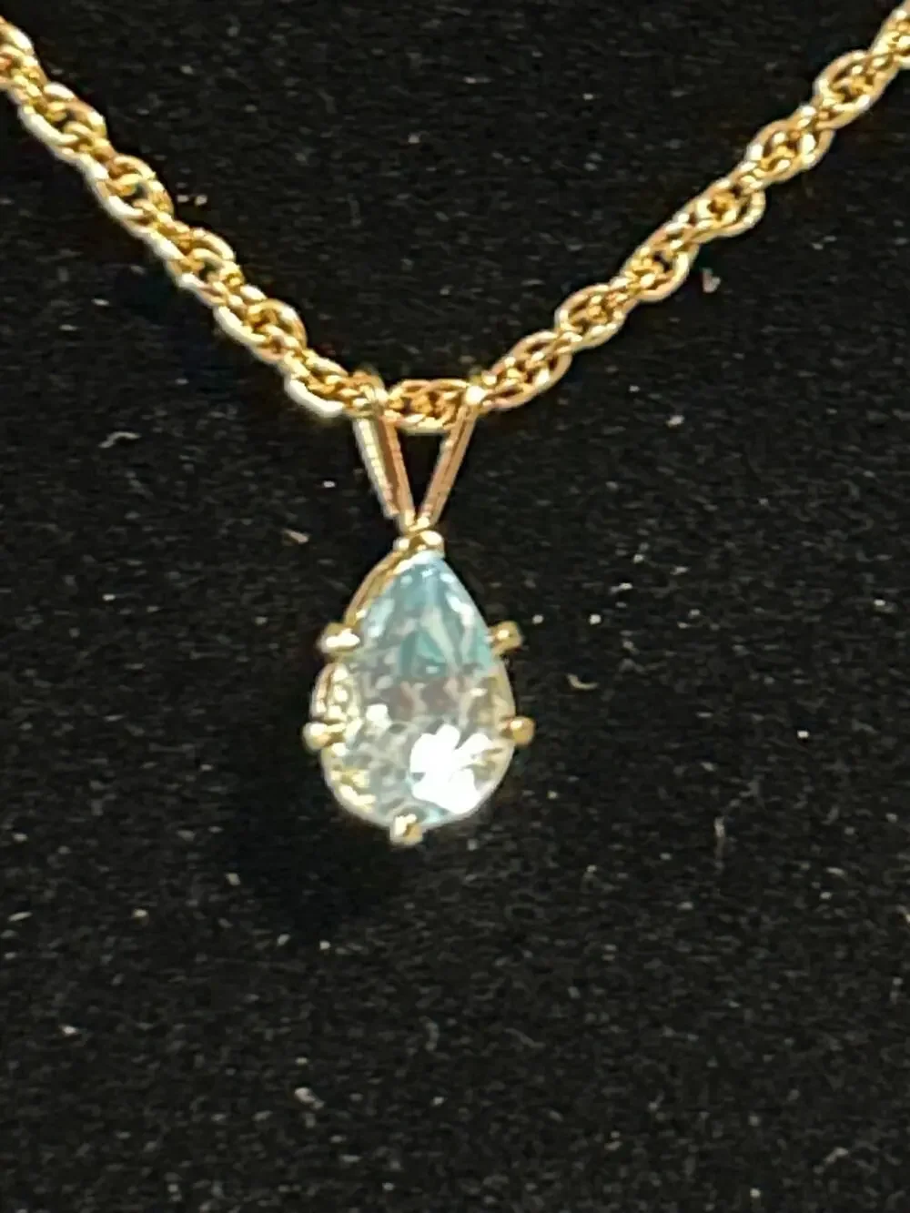Gold Tone Blue Topaz Teardrop Pendant Necklace 20